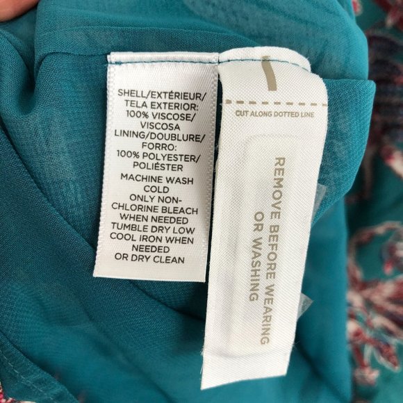 LOFT NWT Women's Size Small Iris Teal Blue Red Printed One Shoulder Top - Picture 8 of 11